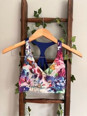 Victoria's Secret Multicolor Floral Sports Bra with Blue Back